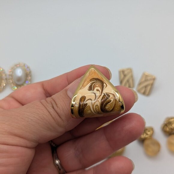 Vintage Earrings Stud Pierced Chunky Bold Statement Gold Tone Mix Lot of 7 - Picture 6 of 12